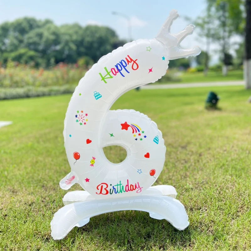 32-Inch White Standing Number Balloons Mini Crown 0-9th Birthday Balloons Aluminum Film Kids Adult Party Decoration Toys Gifts