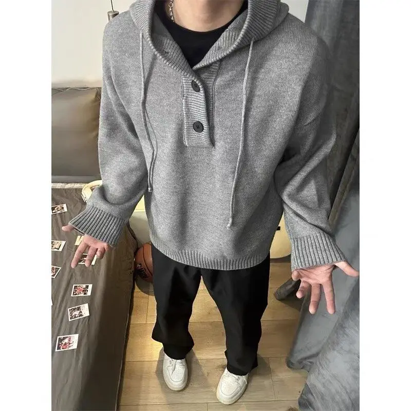 

American Retro Hooded Knitwear Loose Lazy Sle ex Outerwear Soft Polyester Long Sve Winter Coat for Youth