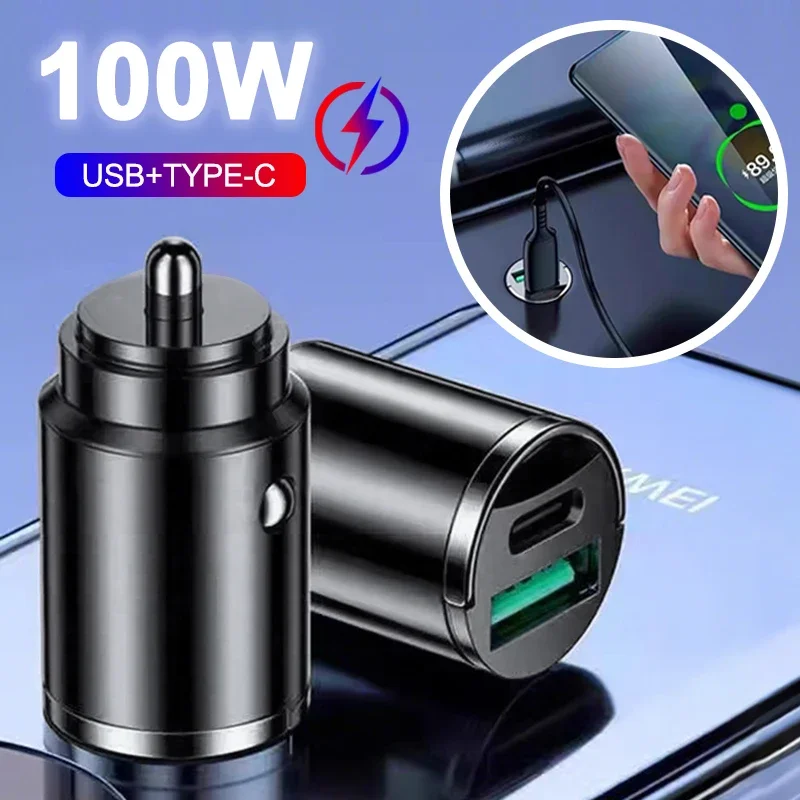 Mini 100 واط 200 واط PD30W QC3.0 حلقة سحب شحن سريع شاحن سيارة USB C سيارة الهاتف مهايئ شاحن آيفون شاومي سامسونج هواوي