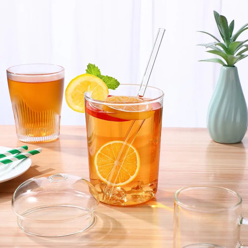 2Pcs Elegant Glass Drinking Cup with Straw and Secure Lid Transparent Tumbler for Water Coffee Juice Home Office Use view 4