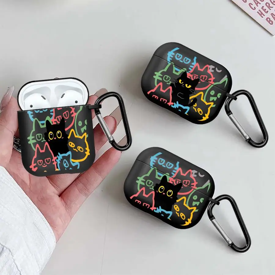 Trendy Cute Black Cat Case For Airpods 1 3 Pro Pro3 Pro2 2 4 Earphone Cases Cover
