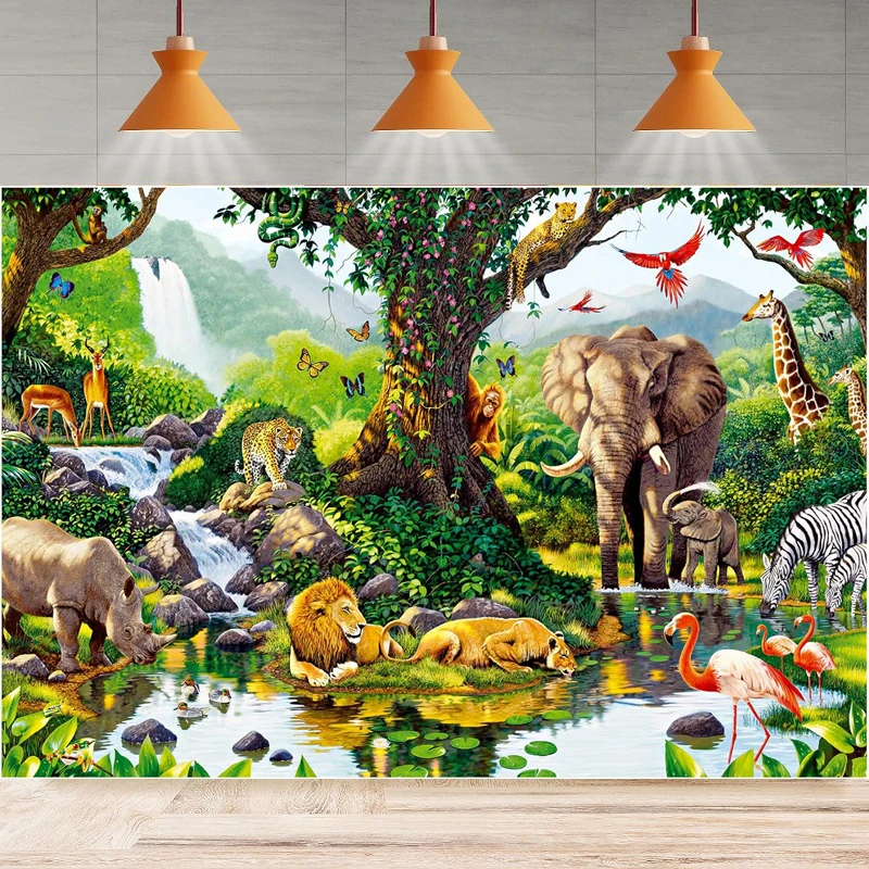 Tropical Rain Forest Jungle Scenic Photography Backdrop Poster Background Home Party Backdrop Wall Banner Decor Photo Studio