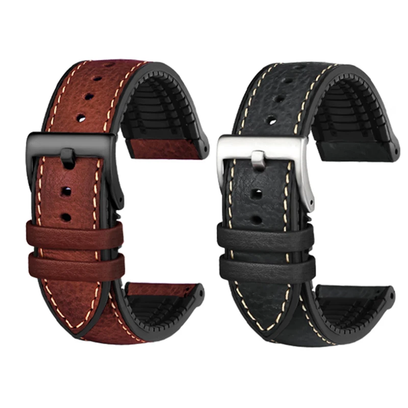 18mm 19mm 20mm 21mm 22mm Italian Leather belt Silicone Bottom Watch Strap  Waterproof Rubber wristband Bracelet for Omega Seiko