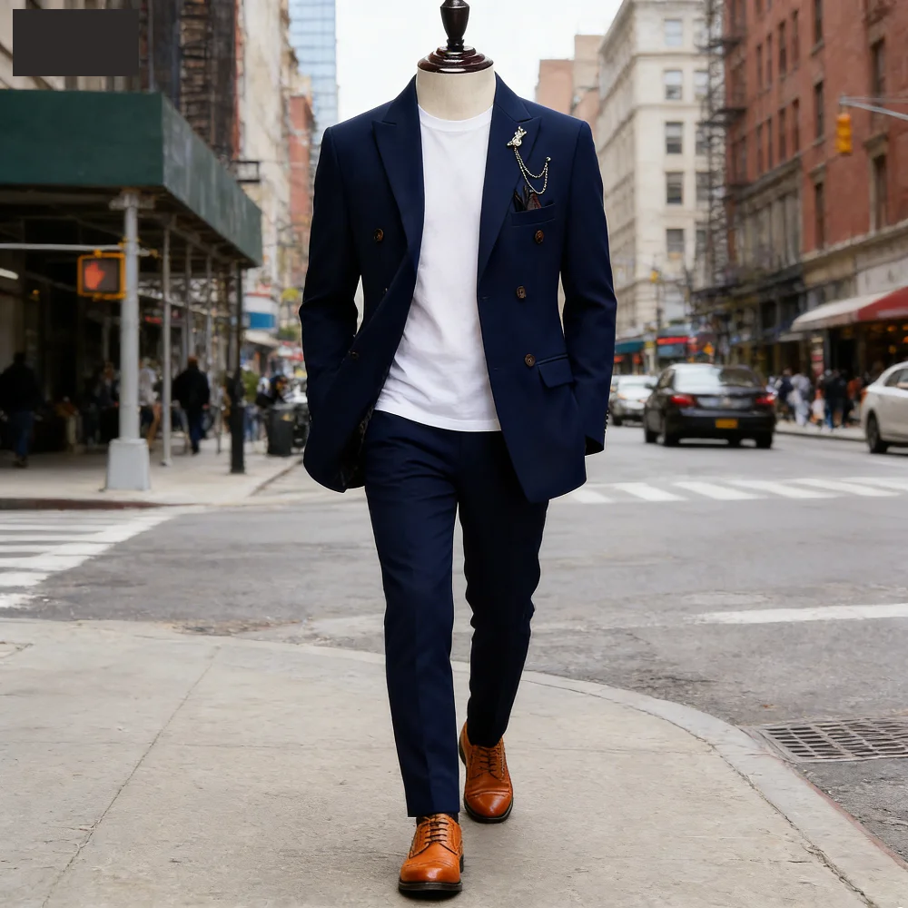 

Latest Solid Color Men's Suit Two-Piece Set with Notched Lapel And Double Button Closure for Four Seasons Black