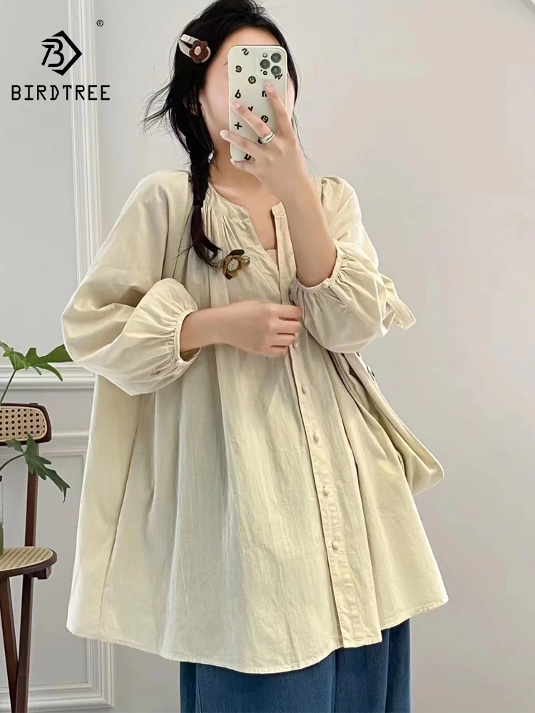 

Новая осенняя хлопковая рубашка с длинным рукавом 2025, женская свободная блузка с круглым вырезом и 3D цветочным принтом, модная повседневная блузка Mori Girl INS T5N130CC