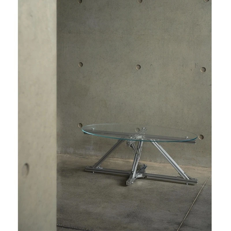 Mesa de centro ovalada, mesa de centro para sala de estar, mesa auxiliar de sofá de vidrio para el hogar con perfil de aluminio