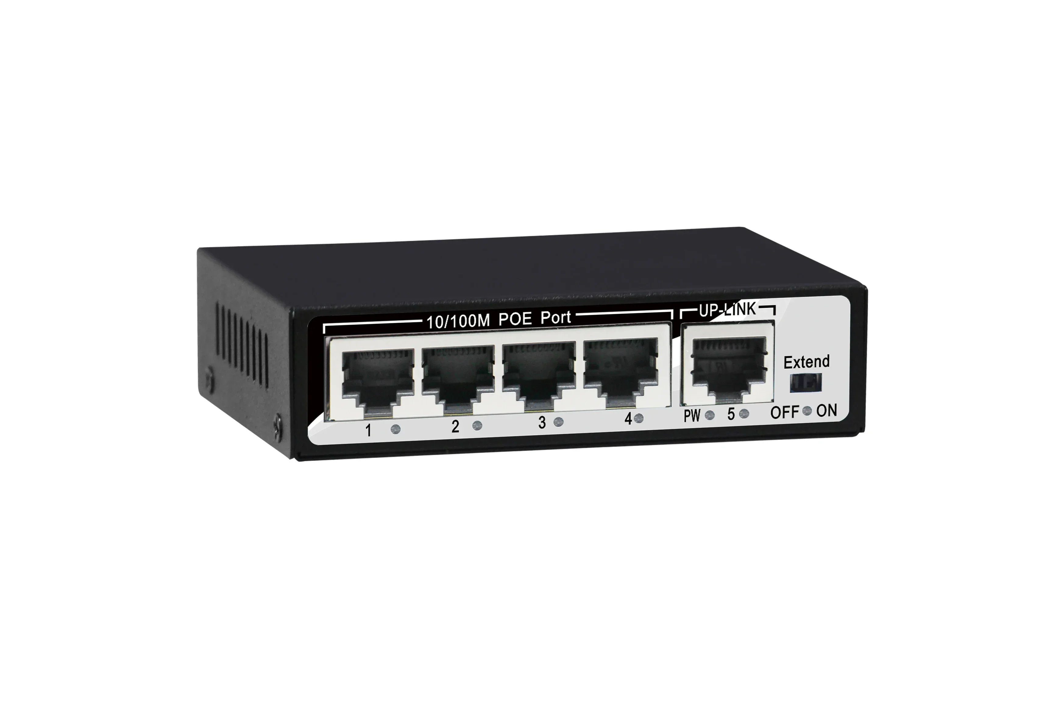 5-port 10/100M switch, of which 1-4 ports support POE, IEEE 802.3af international standard, external total power 48W,