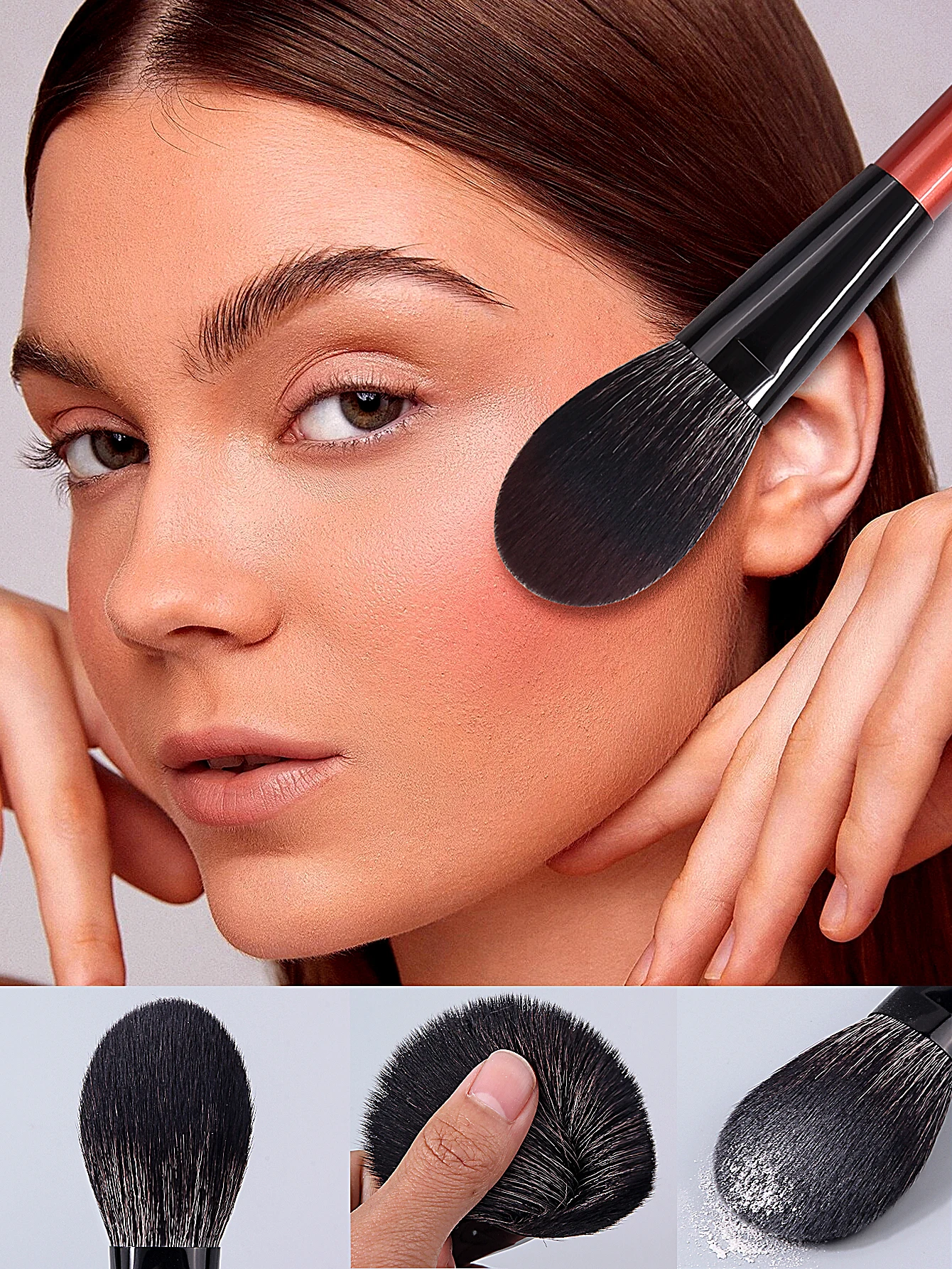 Pincel de maquiagem em forma de língua com cabo de redwood de alta qualidade - pincel multiuso para blush, pincel para pó para maquiagem facial para iniciantes