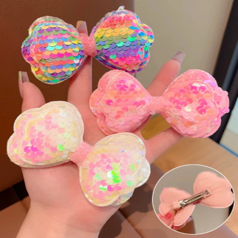 1Pc Laser Sequin Glitter Big Bow Hair Clips for Girl Kids Cute Kawaii Princess Fairy Hairpin Fashion Accessories Gradient Colors