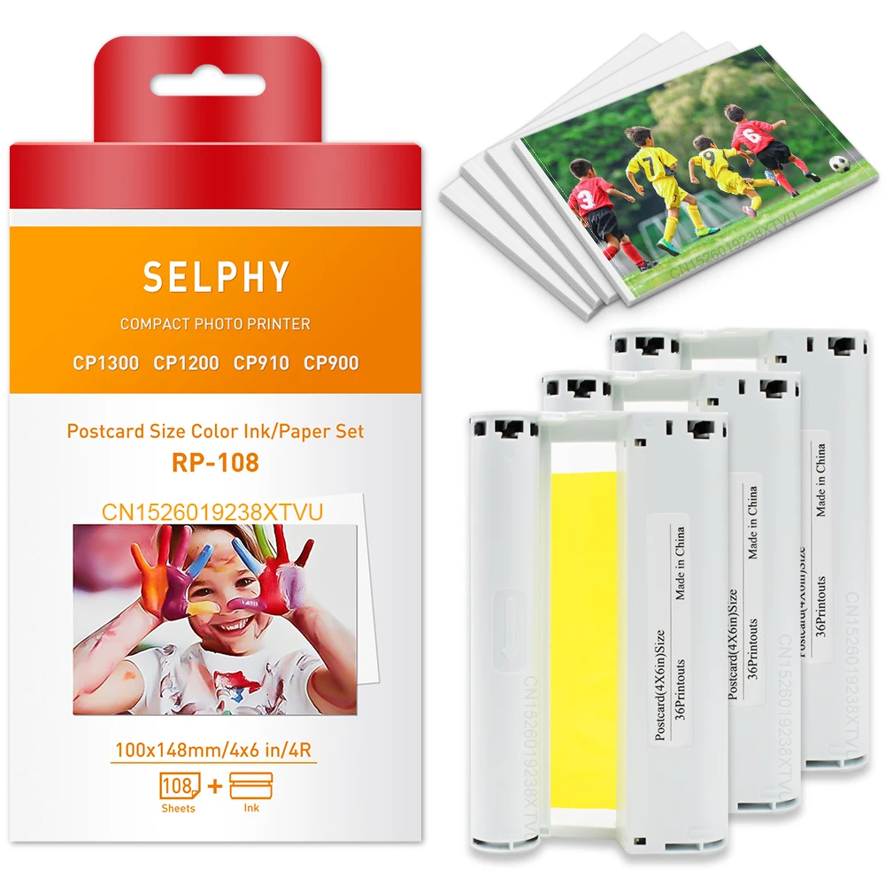 Compatible for Canon Selphy Color Ink and Paper Set CP1500 CP1300 CP1200 CP910 CP900 Photo Paper Printer KP108IN KP-36IN 6 Inch