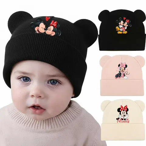 Mickey Minnie Baby Beanie Toddler Soft Cute Bear Ears Warm Knit Hat Autumn Winter Hats Baby Boy Girl Infant Cap Beanies Gift