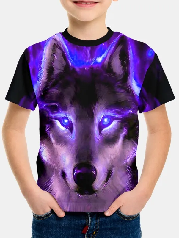 Galaxy Wolf 3d Printed T-Shirt For Boys Kids Clothes Children\'s Boy\'s Clothing Top Shirts Short Sleeve Real Madrid Shirt Tops