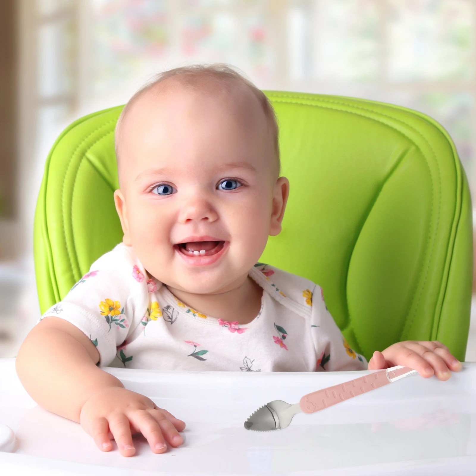 ملعقة من الفولاذ المقاوم للصدأ بتصميم مزدوج الرأس، أدوات تغذية بحافة مسننة ناعمة