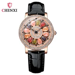 Mode drehbares Zifferblatt Damen uhr bunte Strass Diamant stilvolle lässige elegante Dame Uhren wasserdichte Uhr Chenxi