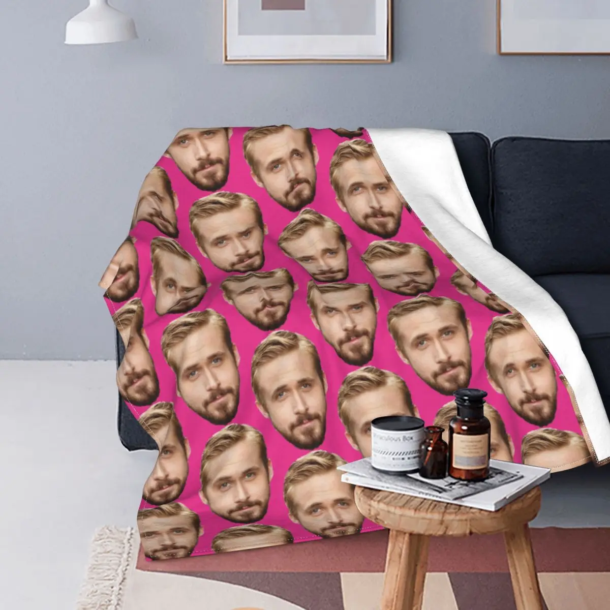 Funny Ryan Gosling Face Blankets Fleece Lightweight Throw Blankets for Airplane Travel Bed Rug