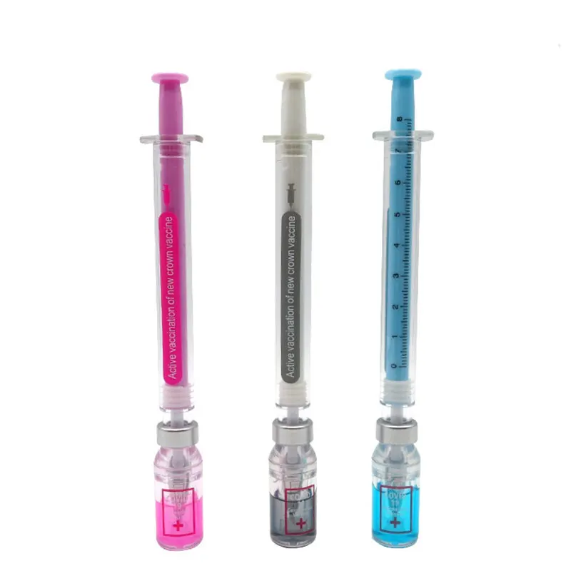 100 Pieces Creative Syringe Gel Pen Simulation Eliminates Virus Injection Syringe Shape Black Ink Signature Pen Vaccine Pen