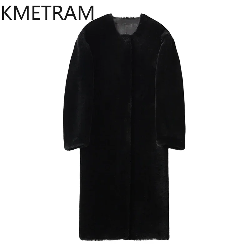 100% lana merino pelle di pecora doppia faccia giacca di pelliccia donna semplice lungo vero cappotto di pelliccia inverno donna abbigliamento 2025 giacche pelose шуба