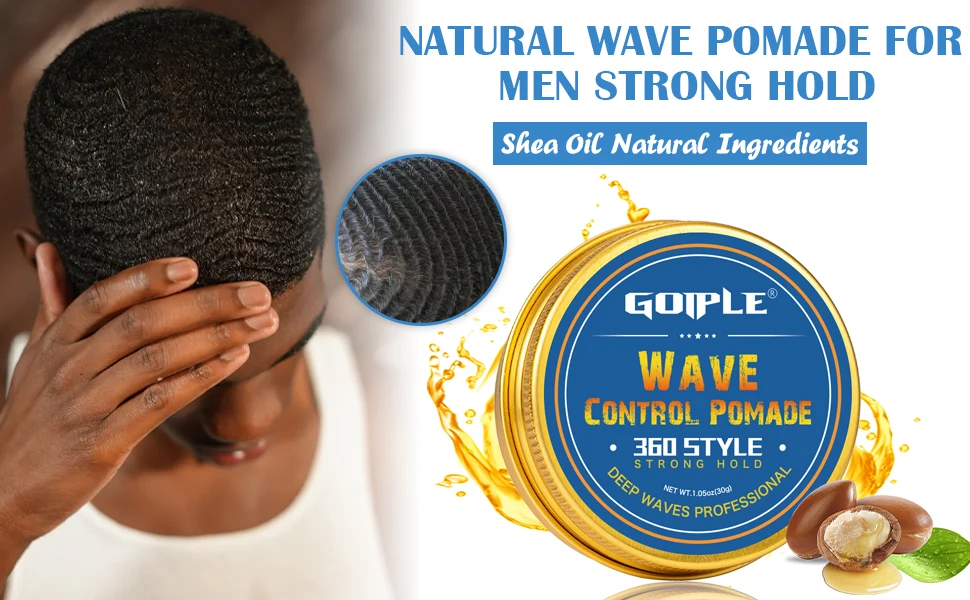 GOIPLE Men Wave Control Hair Pomade Lasting Styling Hair Mud Waves Layered 360 Style Wax Cream Pirate Hat and Plastic Brush 4pcs