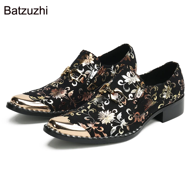 

Batzuzhi 2022 New Men's Shoes Luxury Black Suede Dress Shoes Men Gold Metal Toe Party, Business and Wedding Shoes for Man, 37-46