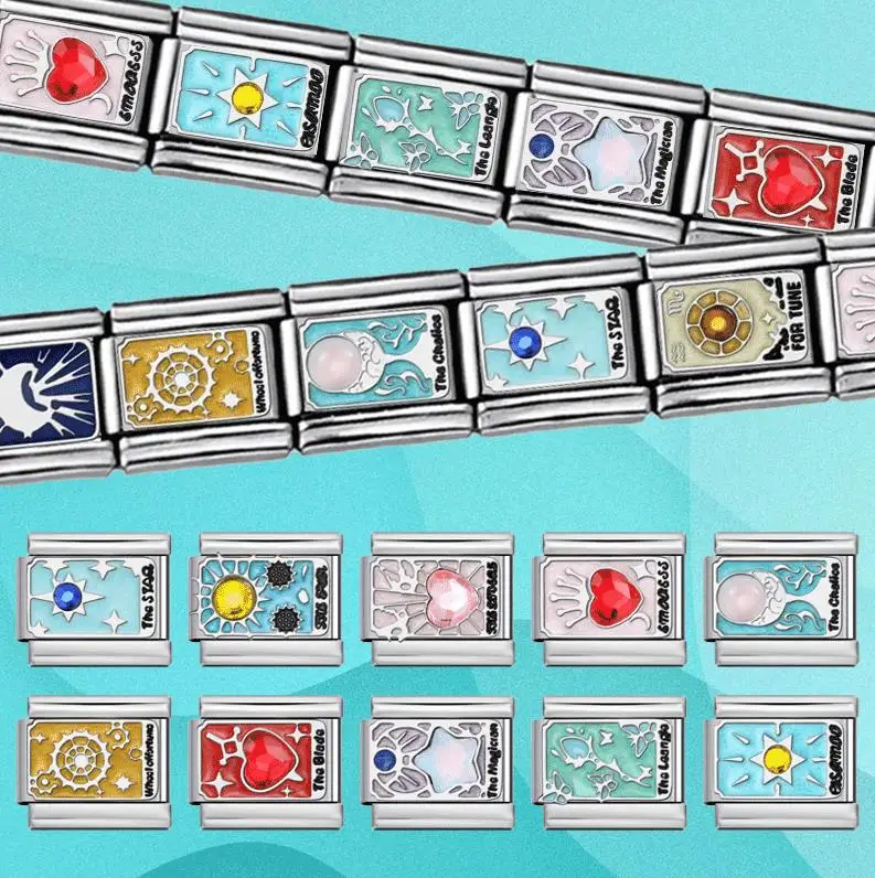 

DIY Tarot Card Series Italian Charm Bracelet Sun Moon Pattern Bead Fit 9mm Stainless Steel Italian Charm Bracelet Jewelry Gift