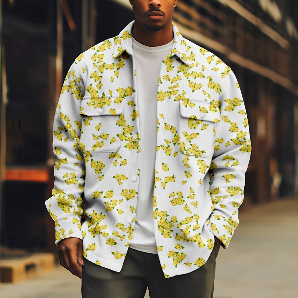 Cool Men's Yellow Jacket Magritte Long Sleeve Turn-down Collar Button Coat Casual Streetwear