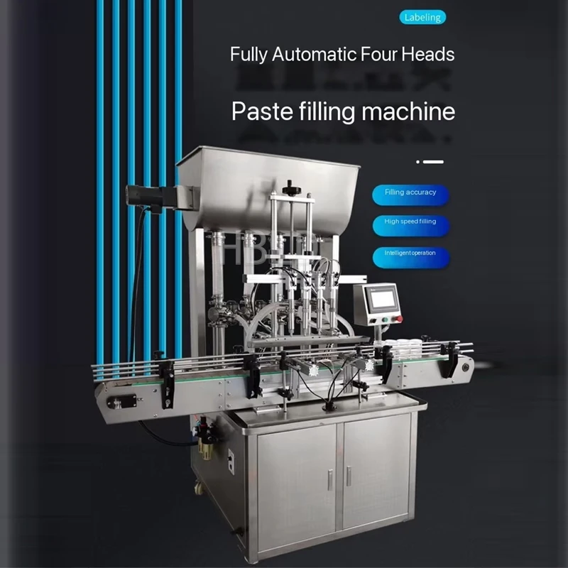 Máquina Llenadora Automática de 4 Cabezales para Miel, Mantequilla de Cacahuete y Salsa de Tomate, Máquina Llenadora Cuantitativa de Jugos