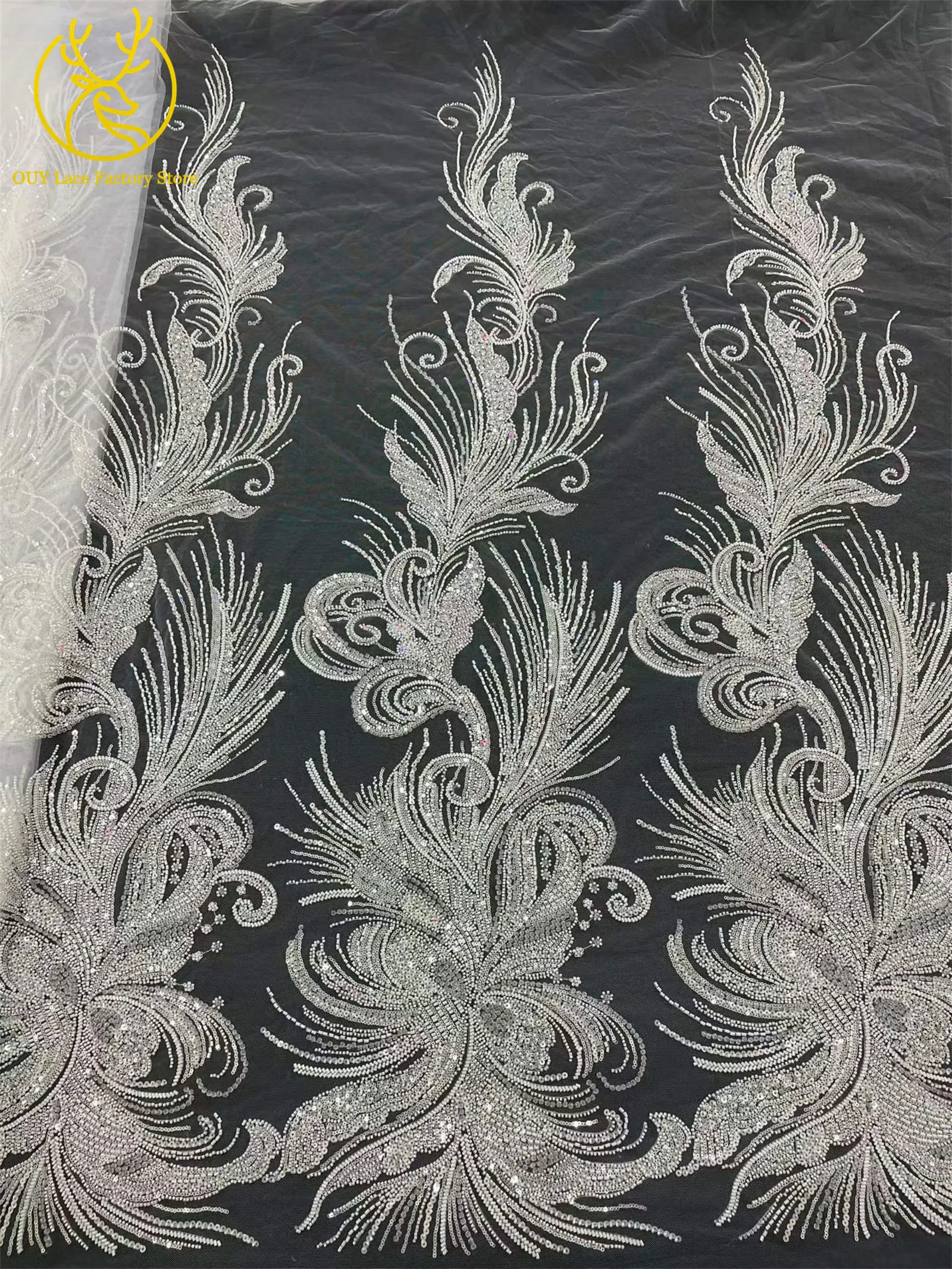 5 Yards luxuriöser afrikanischer Perlenstoff für Bräutigame 2026, exquisite nigerianische Pailletten-Stickerei-Spitze für Damen-Abendkleider zum Nähen – Detail 9