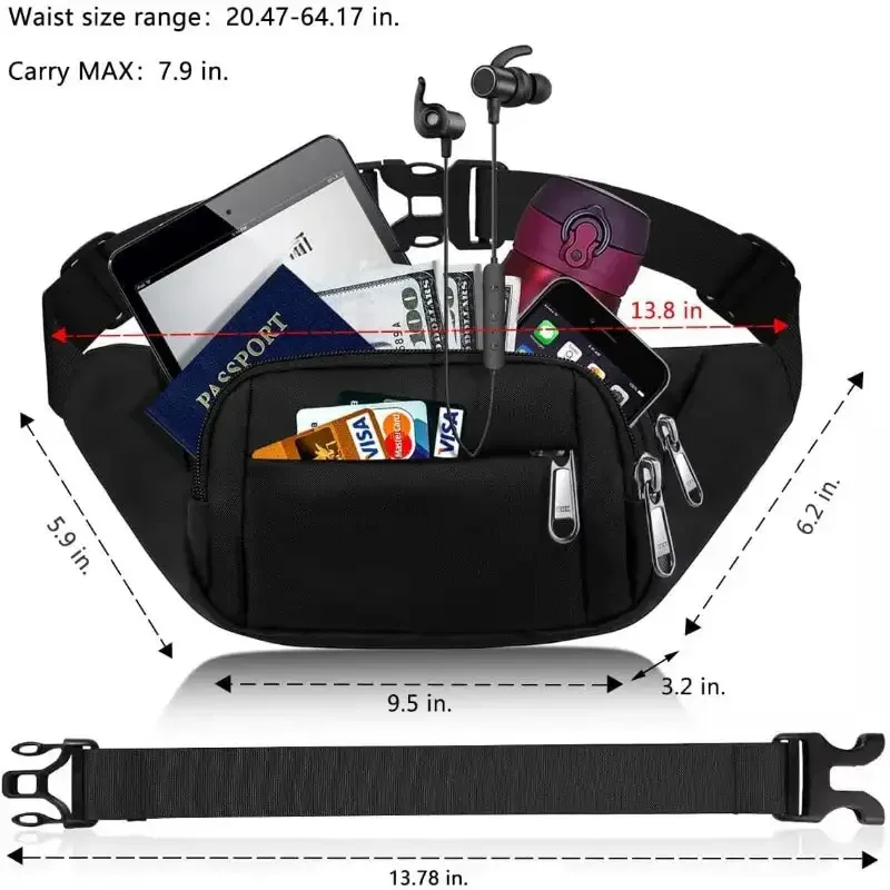 Large Fanny Pack for Women Men - Waist bag with 3-Zipper Pockets, Gifts for Enjoy Sports Traveling