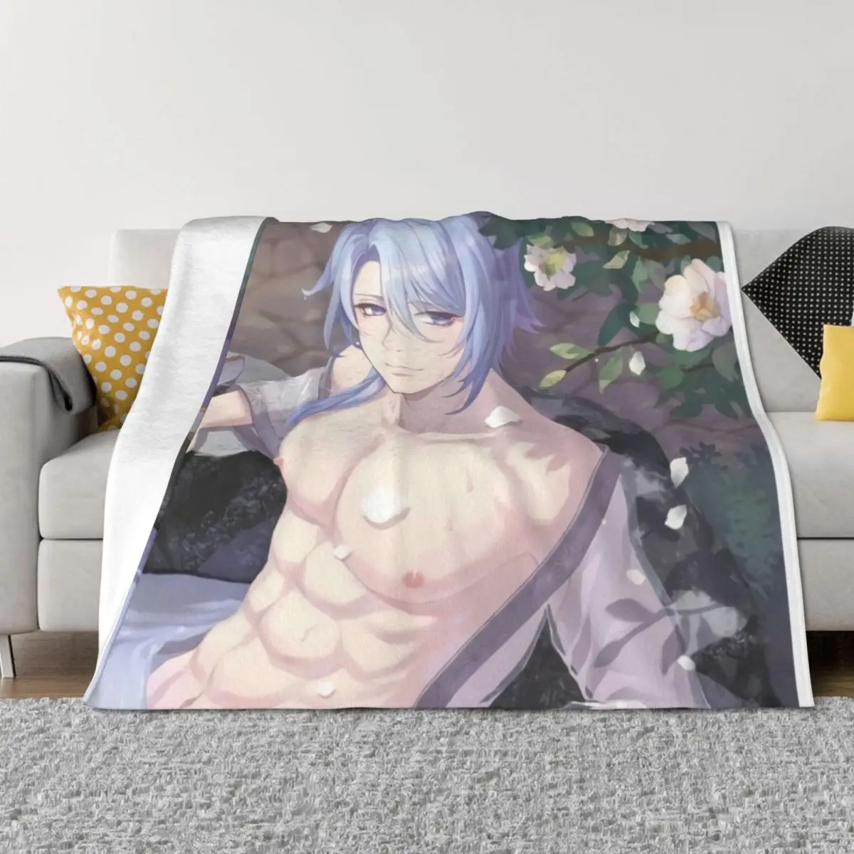 

Kamisato Ayato Throw Blanket Plaid on the sofa Soft Luxury St Quilt Blankets