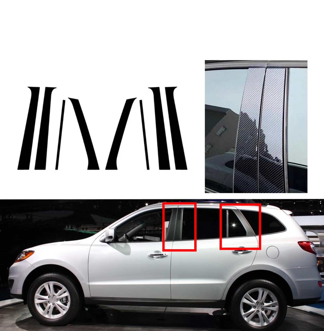 

8Pcs Glossy Black Pillar Posts Fit For Hyundai Santa Fe 2007 2008 2009 2010 2011 2012 Window Door Column B C Sticker Cover Decor