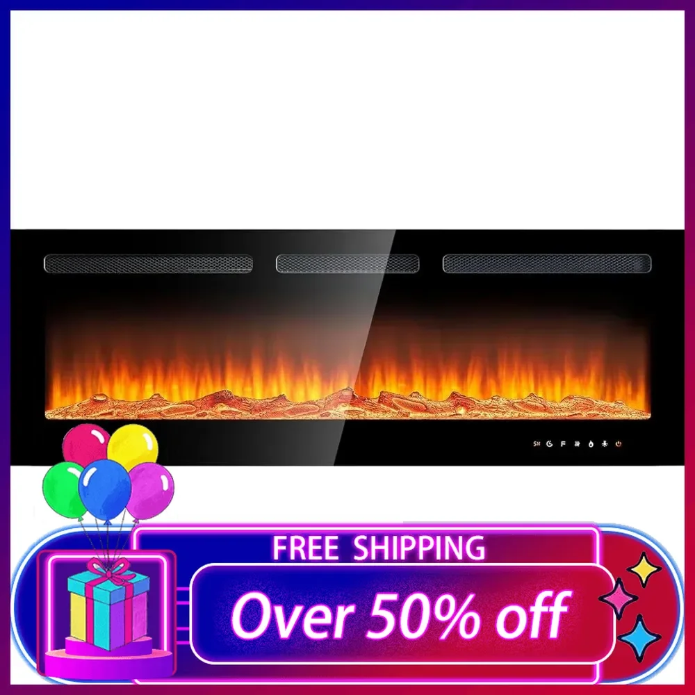 

Electric Fireplace, 50 inch Wide Recessed/Wall Mounted Electric Fireplace, Remote Control with Timer 12 Adjustable Color Flame