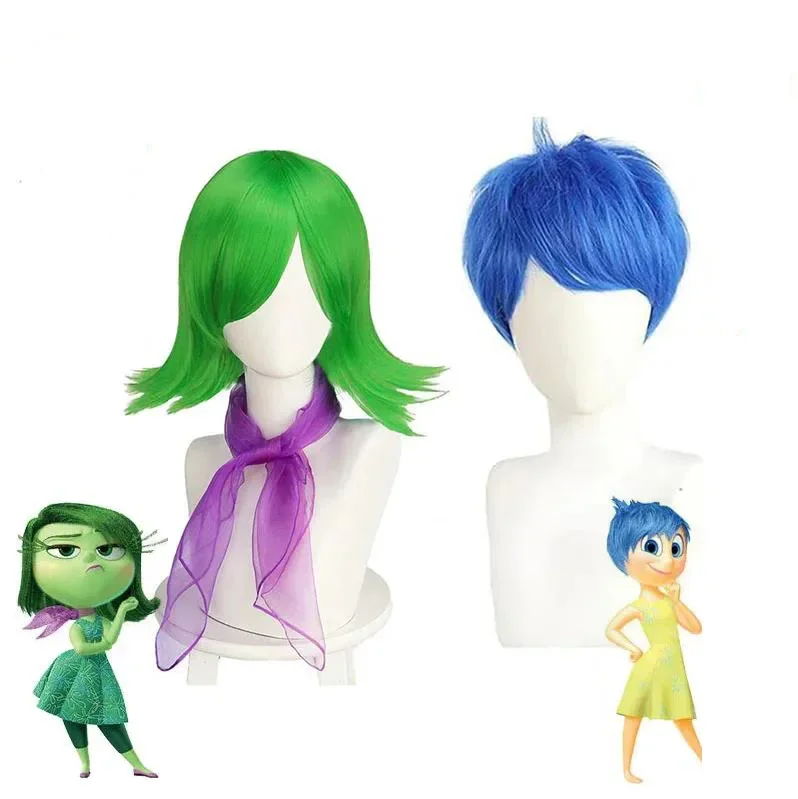 Anime Inside Out Joy Blue Wig Disgust Cosplay Short Green Wigs for Women Sythetic Hair Styled for Halloween Carnival Party Wigs