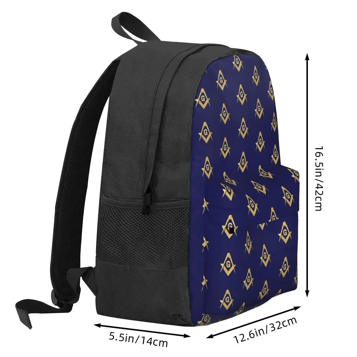 Freemason Pattern Gold Blue Square And Compass Masonic Backpack Student BookBag Children School Bag Computer  for Men Women