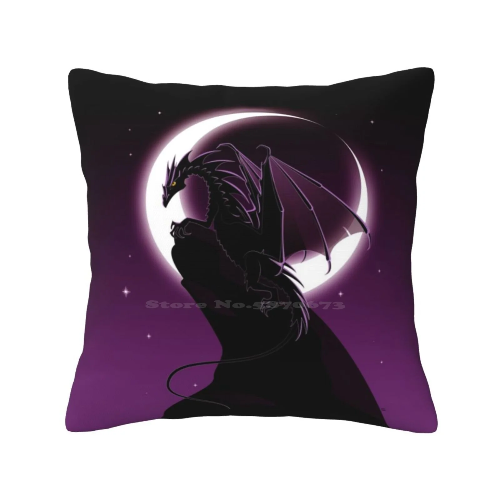 Purple Dragon Pillowslip Pillowcase Black Cool Dark Dragon Fantasy Modern Moon Mountain Purple Stars