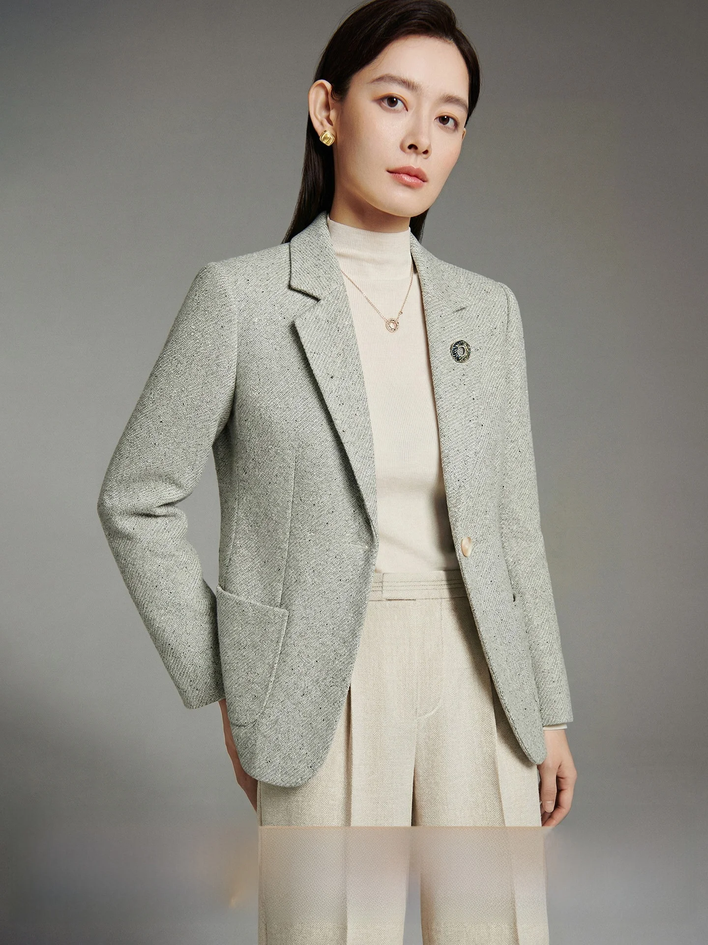 

CVANEA Commuter Sle Acid Wool Straight Leg Suit Jaet Women's Faion Versatile Long Sve Breathable Spring Coat