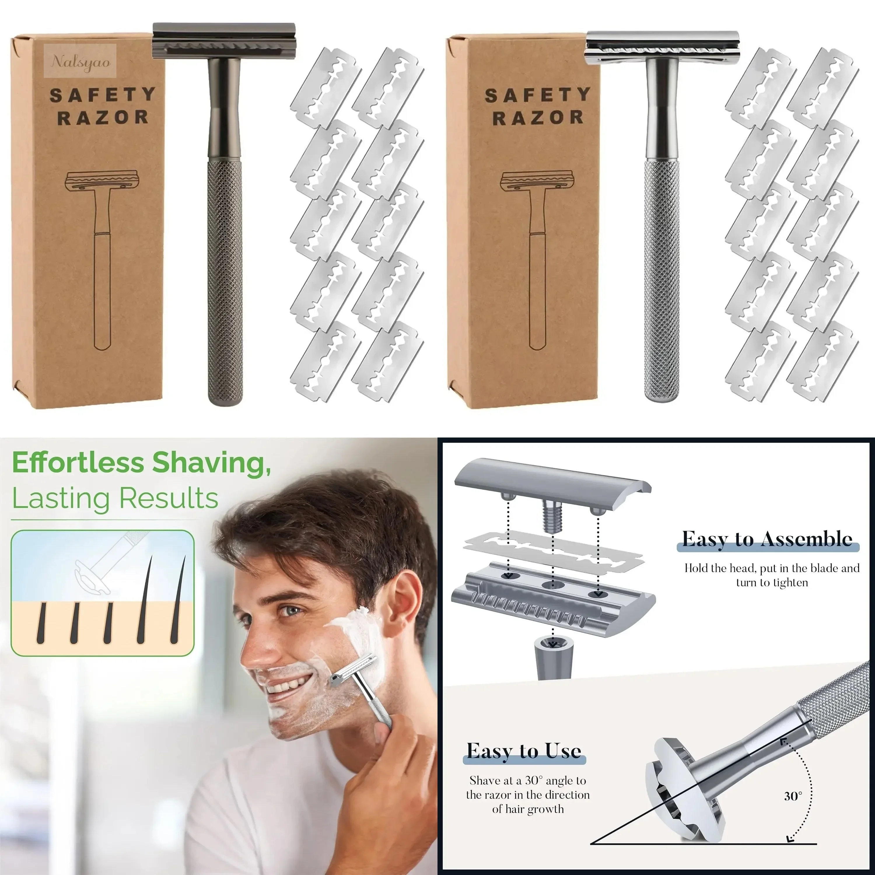 Double Edge Safety Razor for Men Women, Metal Razor with 10 Platinum Coated Blades, Eco-Friendly Wet Shaving Kit