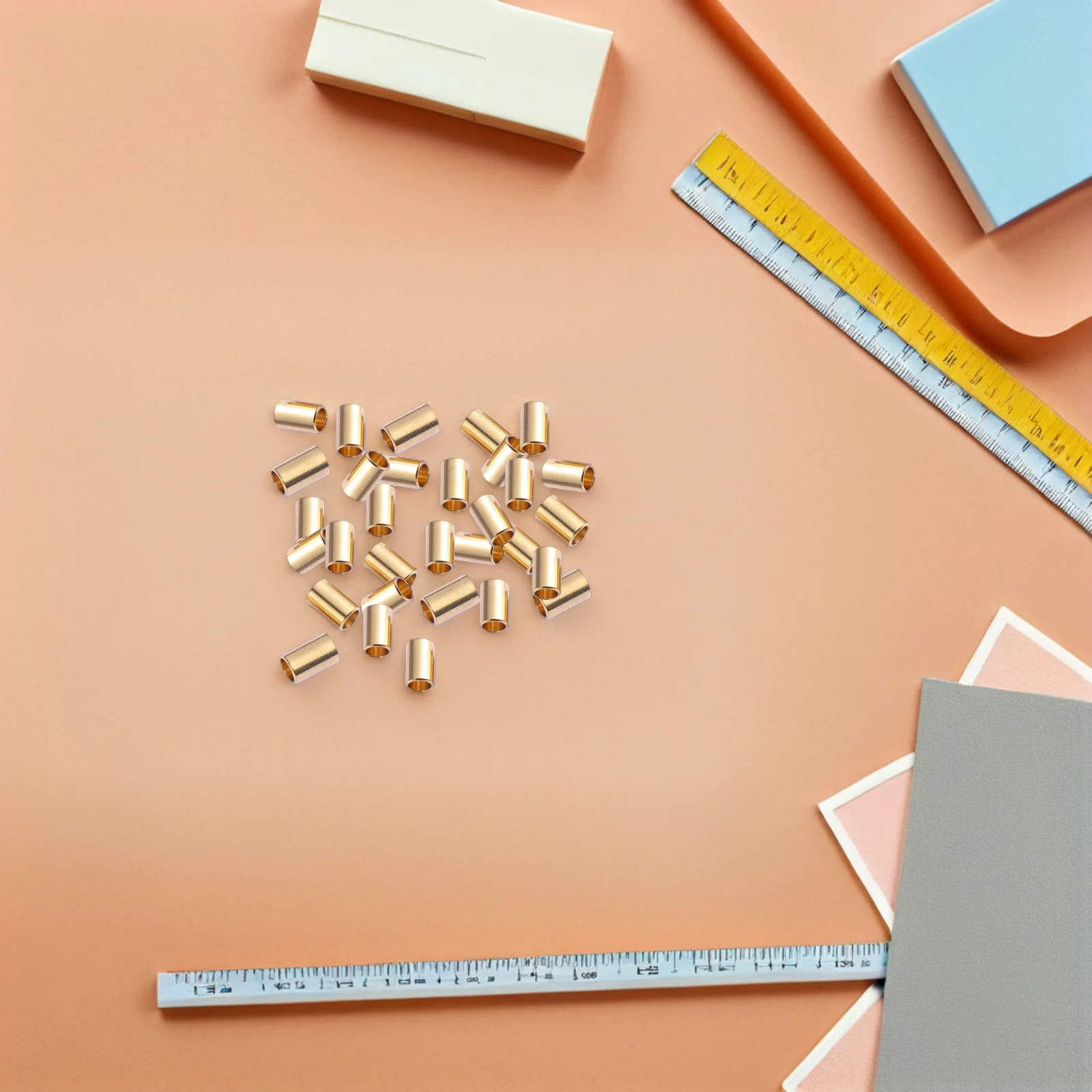 

70 Pcs Copper Straight Tube Spacer Beads Jewelry Crimp for Making Brass Golden Beading Supplies