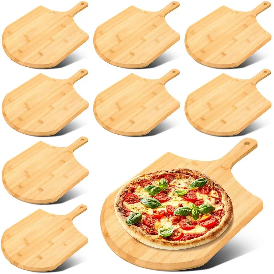 

9 Pcs Wooden Pizza Peel 15.75 Inches Bamboo Pizza Peel Cutting Board pie Platters Paddle Spatula with Handle for Baking Oven Veg
