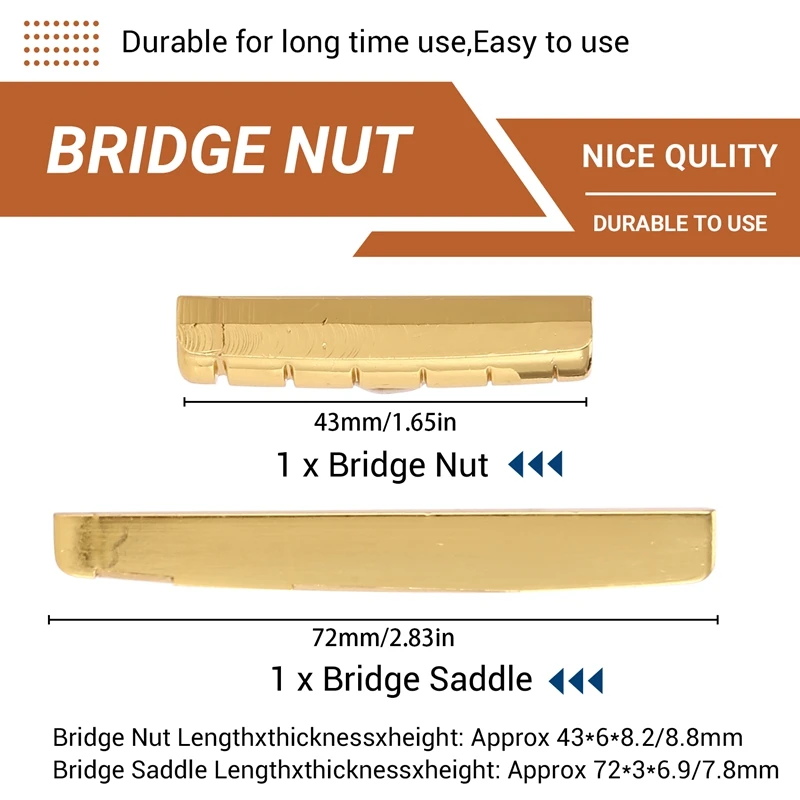 Acoustic Guitar Bridge Nut and Saddle, Brass 6 String Replacement Parts