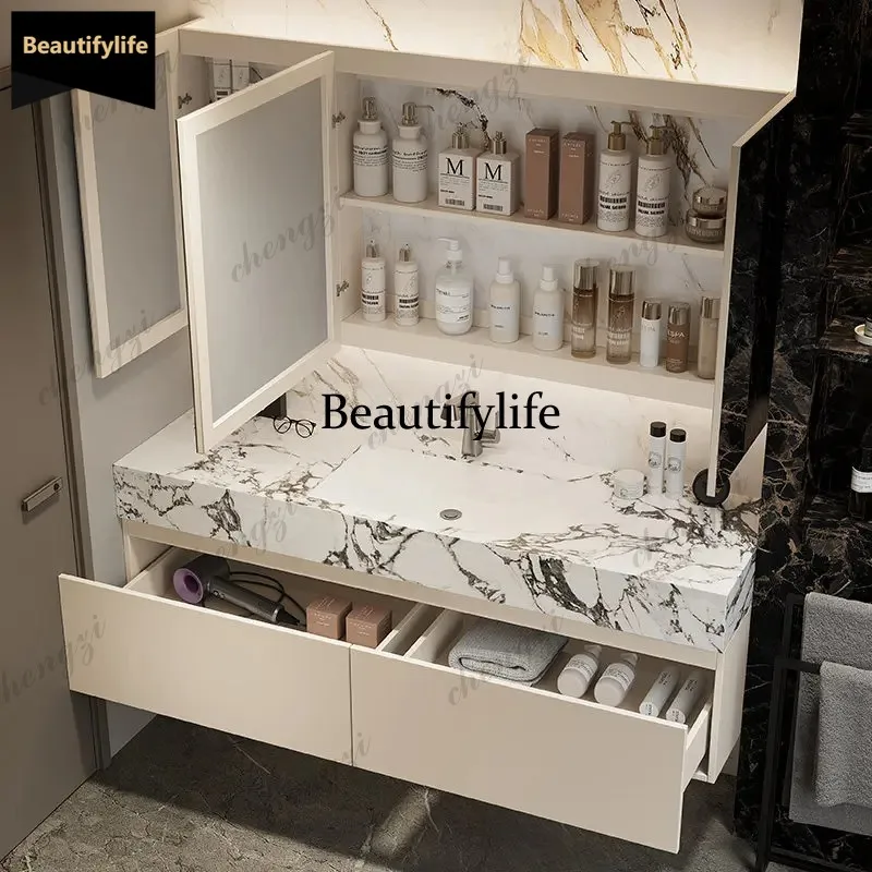 Q181 Bulgari Sintered Stone Double Basin Bathroom Vanity Set with Integrated Sink And Washbasin Unit - Cabinet for Bathroom