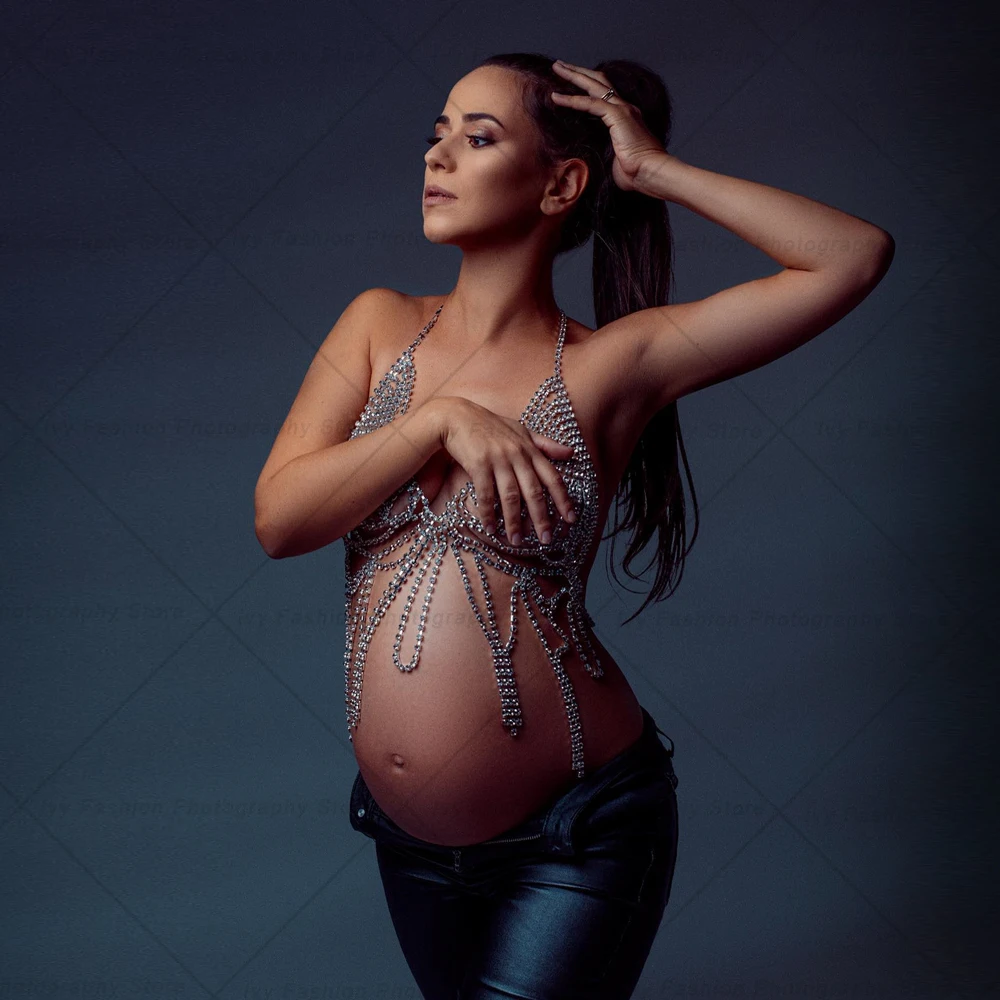 Реквизит для фотосъемки при беременности Блестящий бюстгальтер на бретелях со сверкающими кристаллами Роскошные модные аксессуары для фотостудии