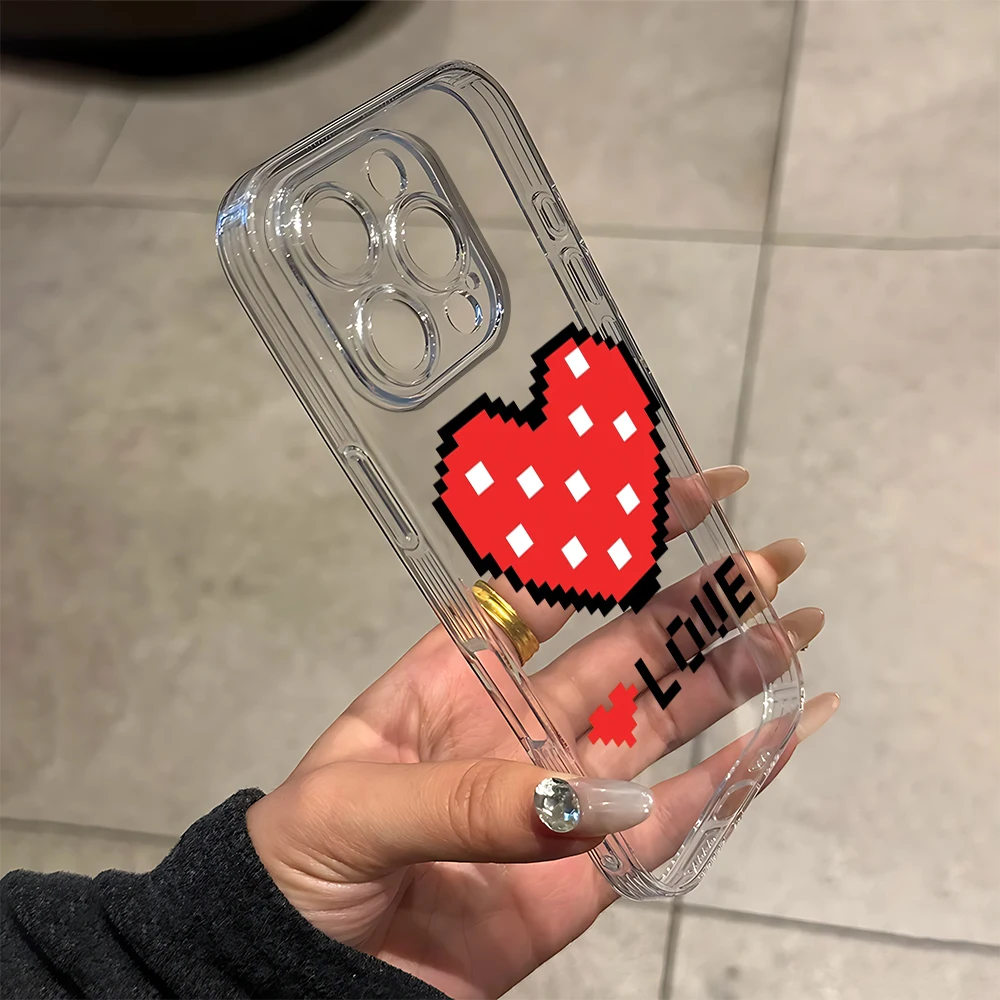 Pixel-Stil Liebe Herz Silikon Handyhülle für IPhone 17 16 15 14 13 12 11 Pro Xs Max Air Mini 7 8 6 6s Plus SE 2020 2022 Cover