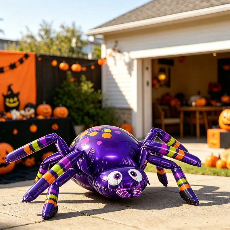 2 Halloween-Spinnenballons, Ballons, Halloween-Dekorationen, Geburtstagsparty-Dekorationen, Partyballons, Hochzeitsrequisiten, Partygeschenke, Lila, Schwarz, mit Wasserstoff gefüllt, perfekt für Geburtstagsfeiern, Hochzeiten, Halloween-Partys – Detail 1