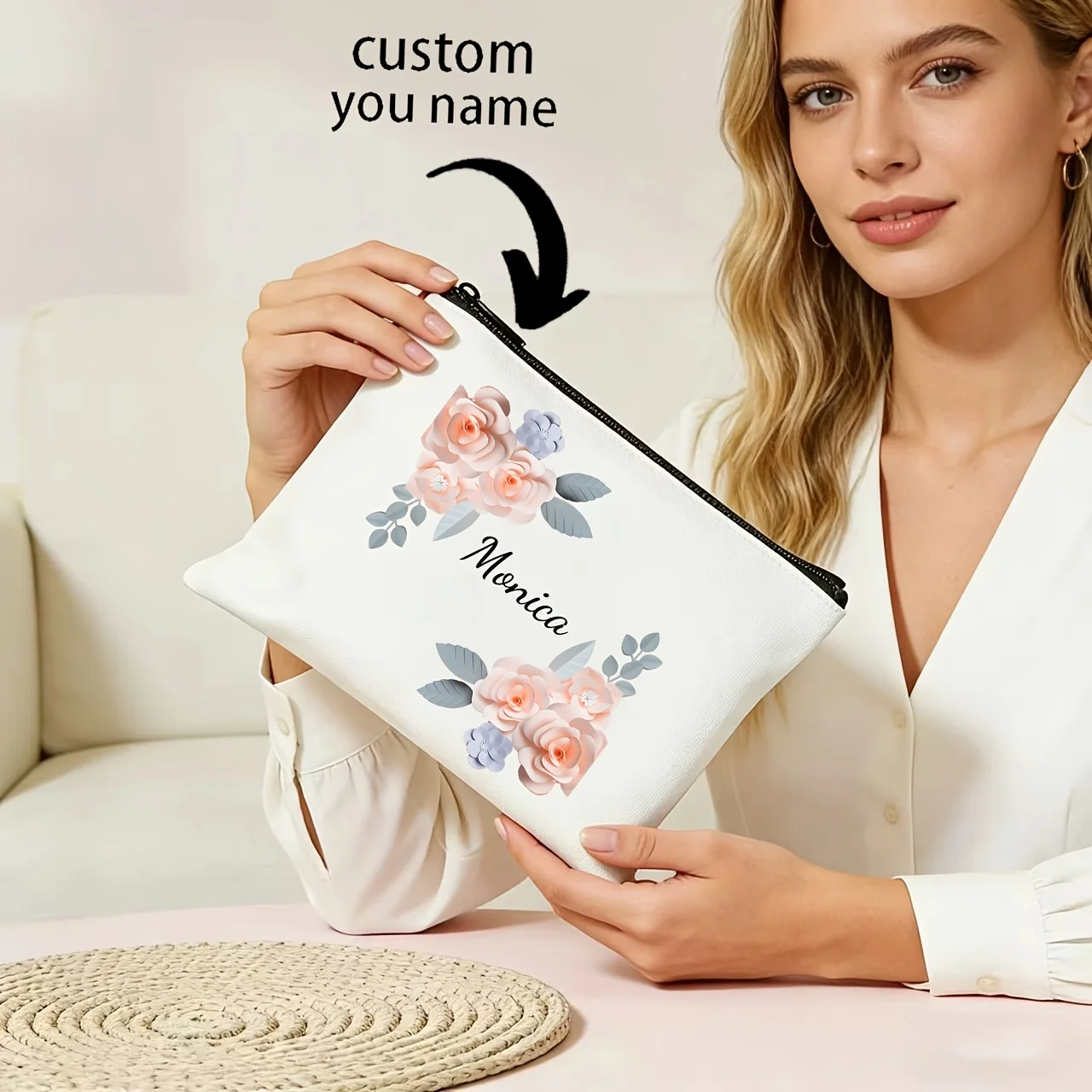 Personnalisation du nom, Roses délicates et fleurs bleues fraîches, Personnalisation de votre nom, Cadeau de remerciement personnalisé, Rangement