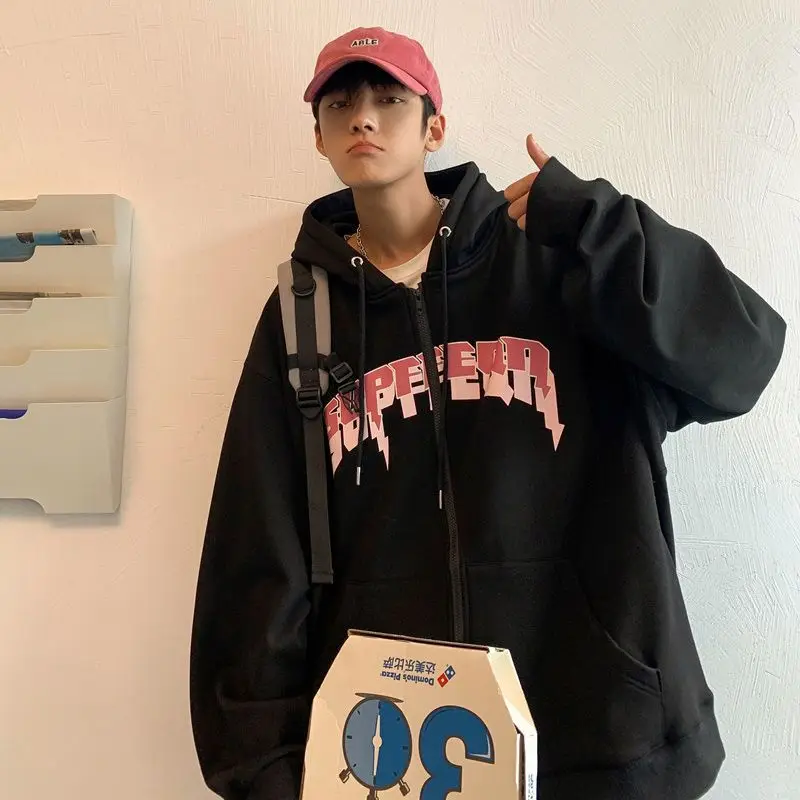 

Мужской кардиган-толстовка оверсайз с капюшоном, в стиле стрит-стайл, с ретро-принтом, большие размеры, 300 Pou, осенне-зимняя куртка в стиле High Street