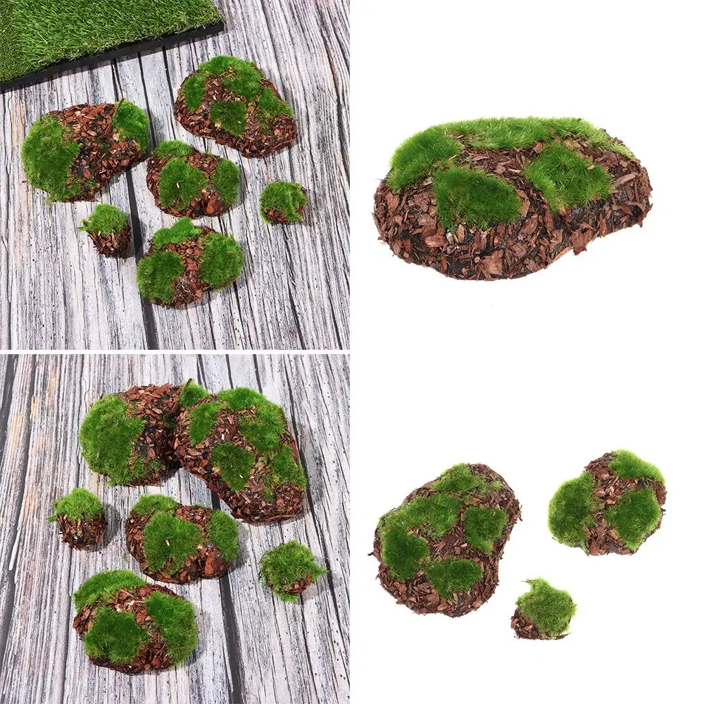 6 pz/pacco decorazione del giardino fai da te erba artificiale legno Micro paesaggio pietra di muschio verde pietre di simulazione blocchi di roccia finta