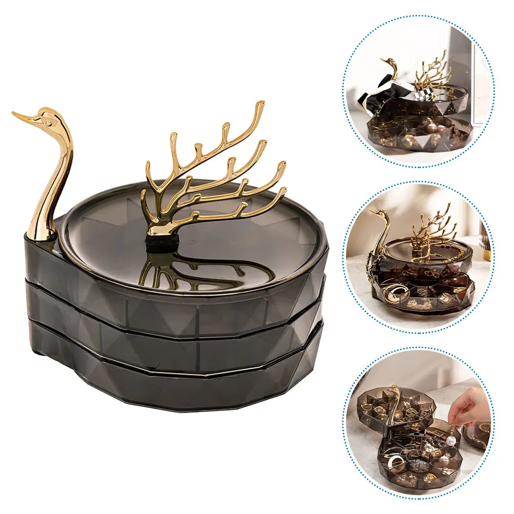 Acryl Schmuck Schwan Form Multi Layer Halskette Ohrringe Lagerung Schmuck Fall Box Container Display Home Desktop