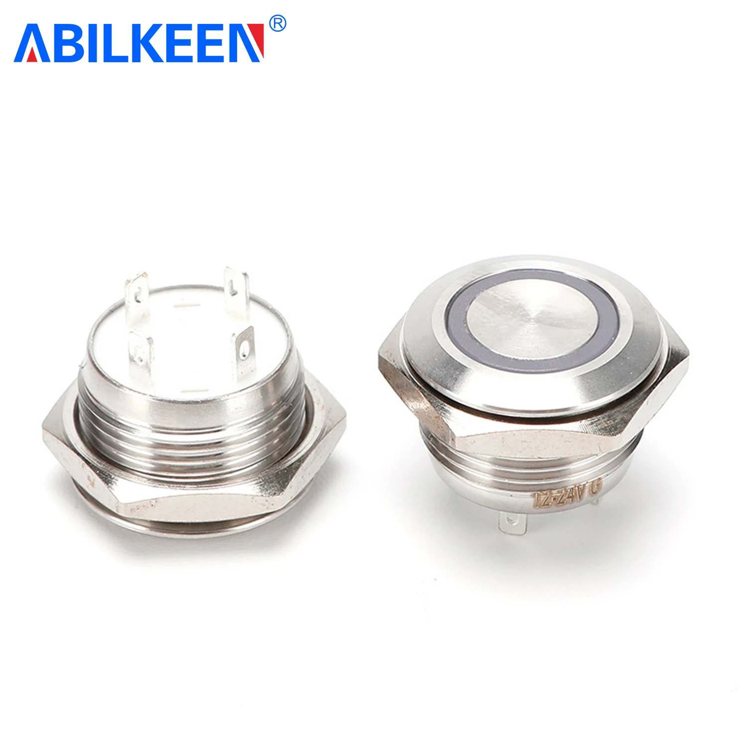 ABILKEEN 12MM Ultra-Thin 1NO Momentary Metal Reset Push Button Switch with LED Ring Illuminate Push Button 4Pin Terminal