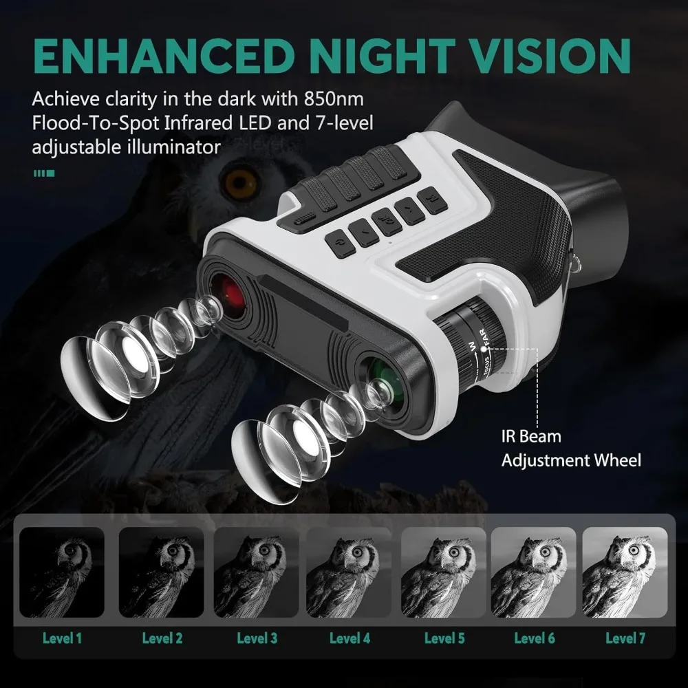 Night vision binoculars 4K infrared digital with a field of view of 1300 feet,camping and surveillance,rechargeable,32GB TF card