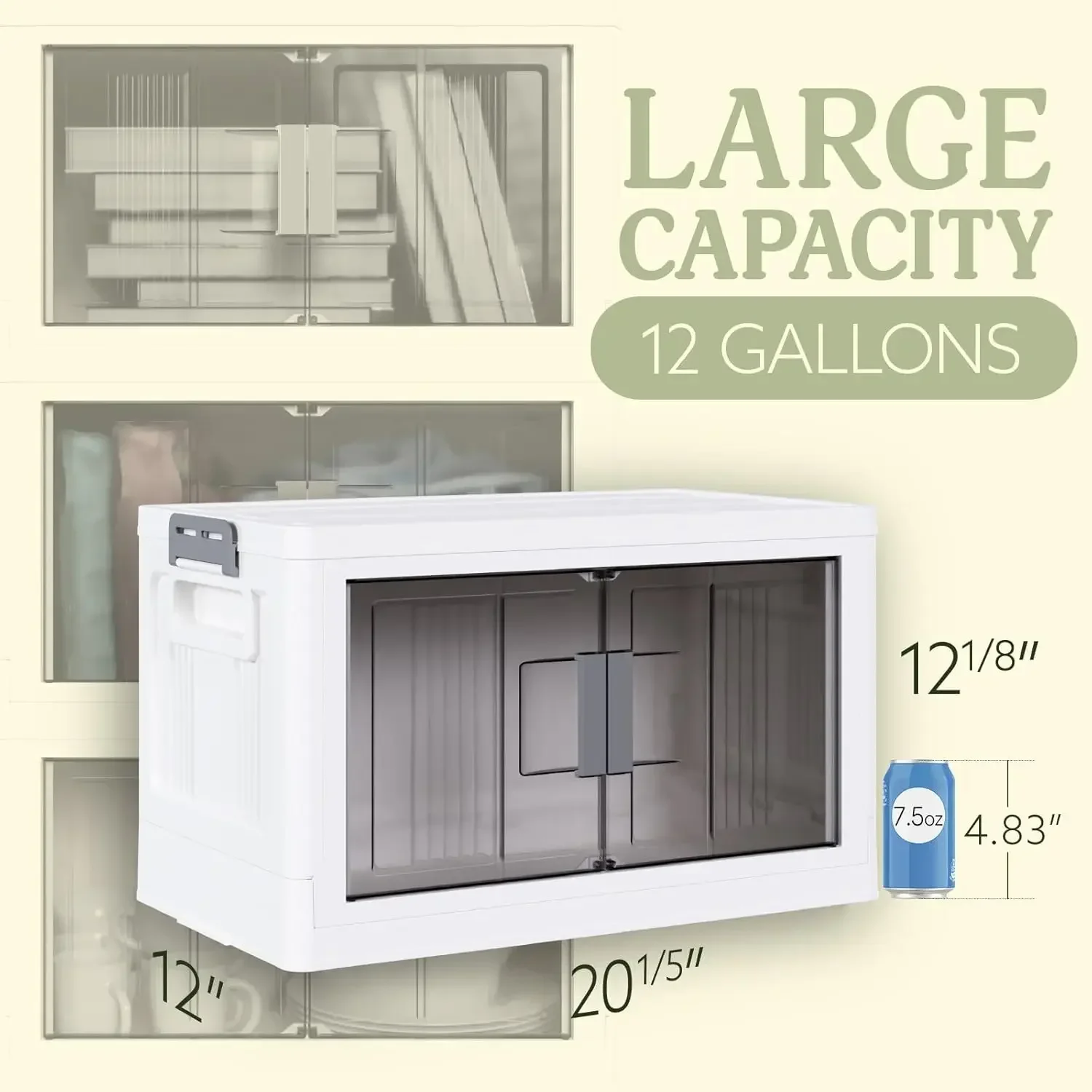 Storage Bins with Lids - Folding Storage box with Doors and Wheels, Collapsible Plastic Storage Bins for Closets,
